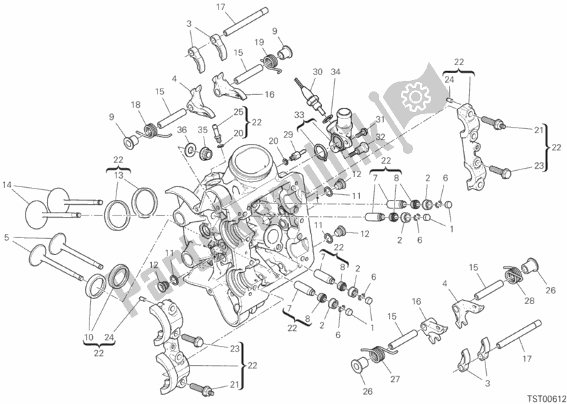Alle onderdelen voor de Horizontale Cilinderkop van de Ducati Multistrada 1260 ABS Thailand 2019